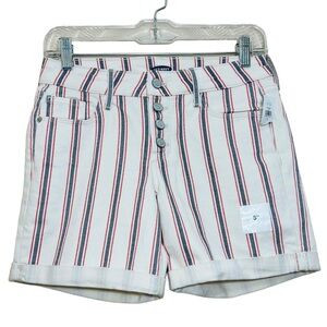 NWT Old Navy white red blue stripe denim button fly shorts size 2